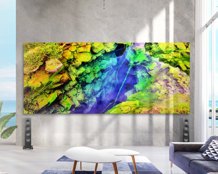 AUO Creative LED Display presenting a vibrant, high-resolution image of a colorful underwater rock formation, enhancing the viewing experience with vivid colors and fine details.